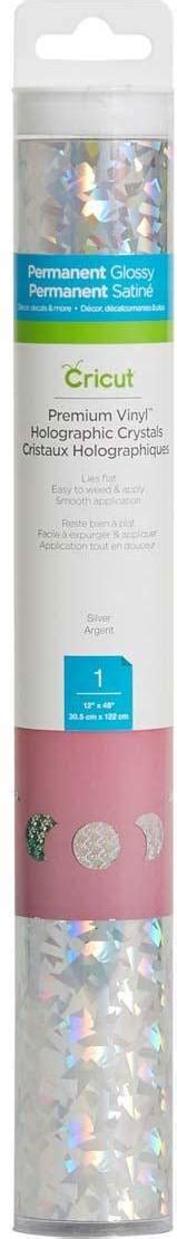 Cricut Premium Vinyl Holo Rose Bubbles 30.5x120cm (Silver Whispering Blue); 1 roll 12" x 48" (30.5 cm x 122 cm); Recommended for indoor use; Lies flat without tunneling or bubbling for a perfect cut; Easy to weed, effortless to apply for a sparkly holographic effect